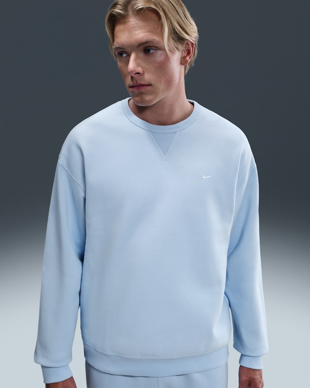 Maglia a girocollo in fleece Nike Solo Swoosh – Uomo - Celestine Blue/Bianco