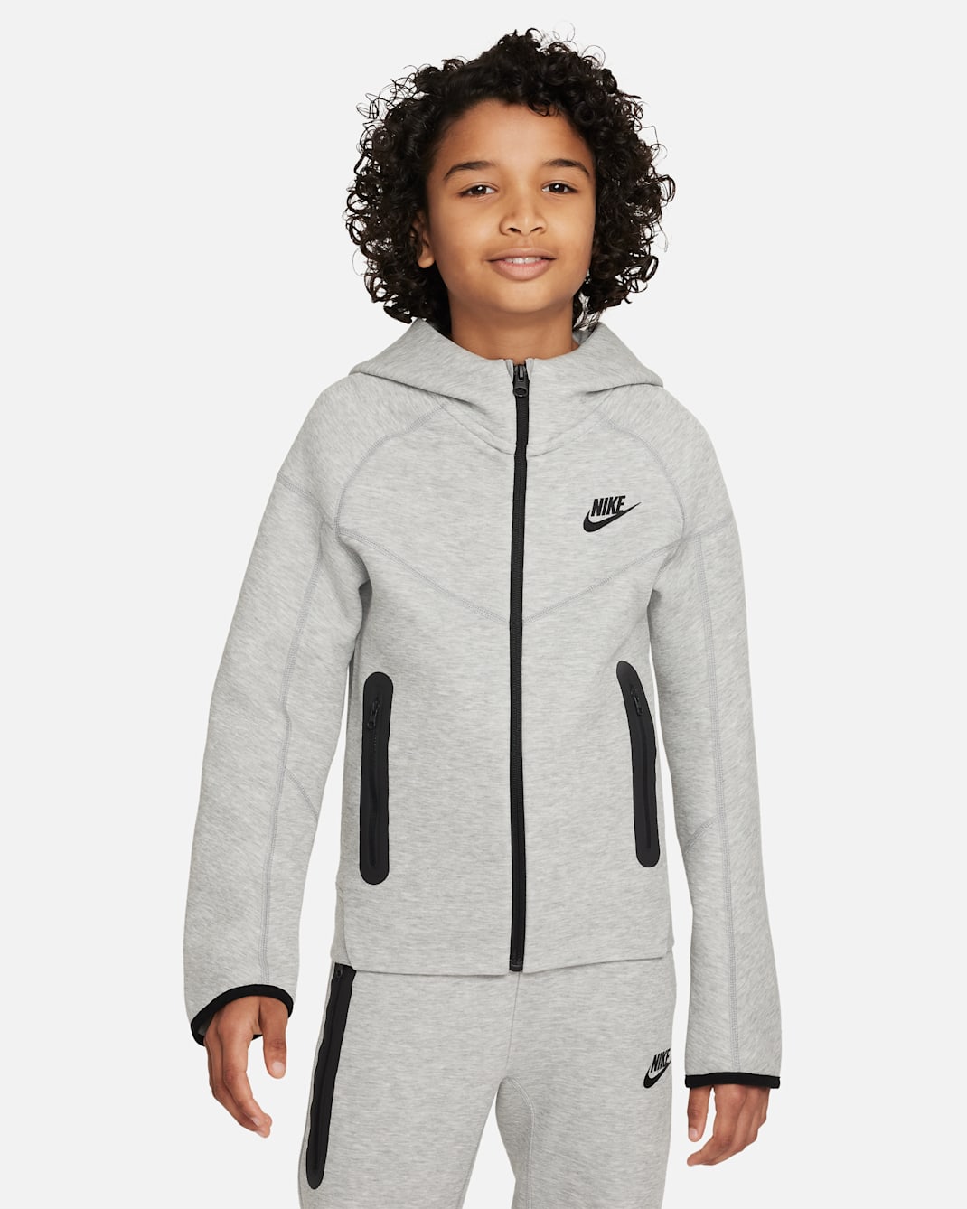 Nike Sportswear Tech Fleece Older Kids' (Boys') Full-Zip Hoodie - Dark Grey Heather/Black/Black
