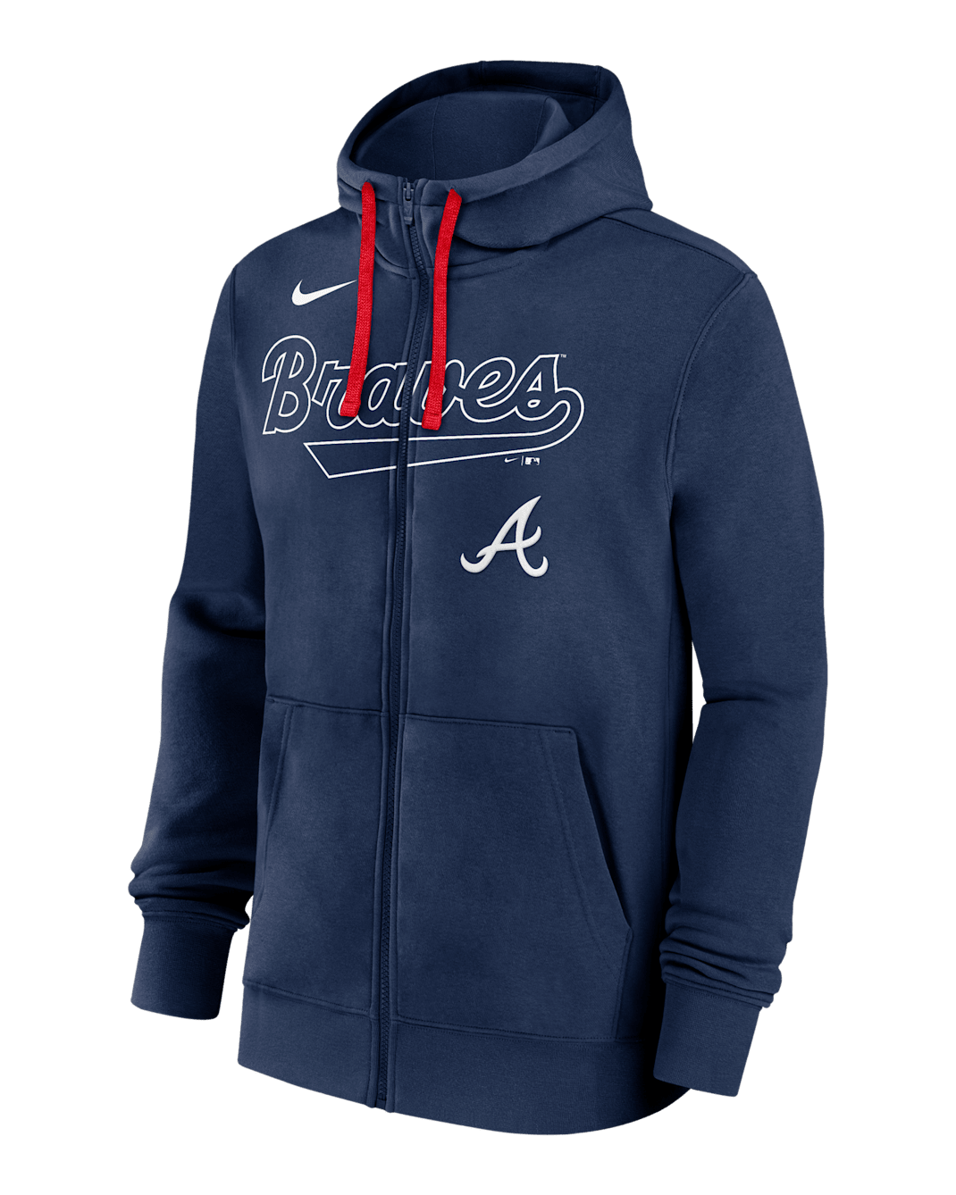 Sudadera con gorro Nike de la MLB de cierre completo para hombre Atlanta Braves Knockout Script - Azul marino