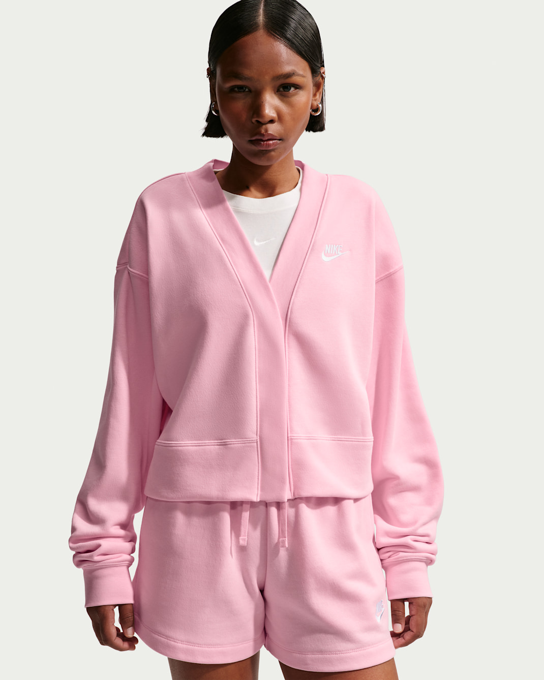 Nike Sportswear Club Fleece Women's Loose Cardigan - Pink Foam/White