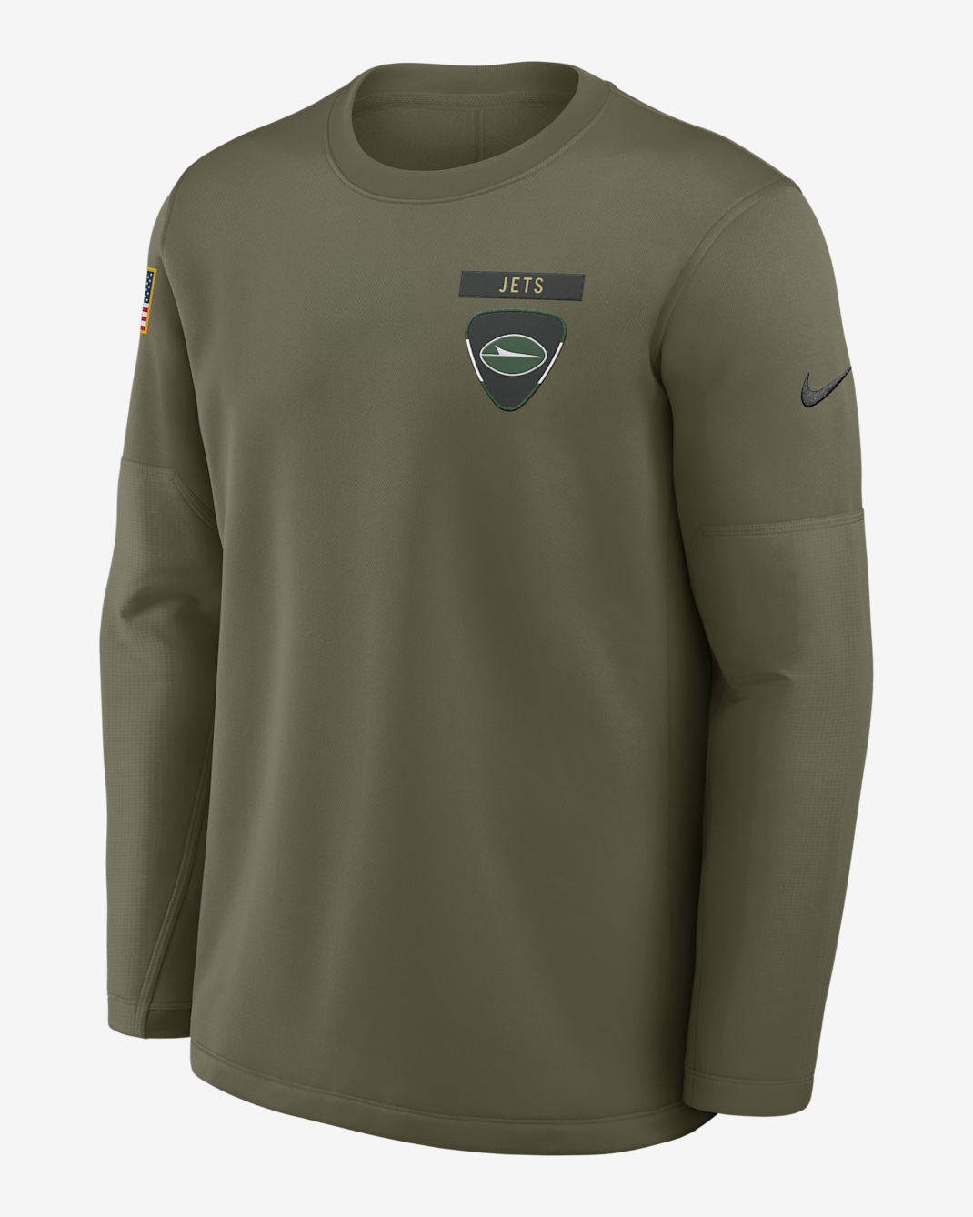 New York Jets Salute to Service Sideline Triumphant Win Coach Men's Nike NFL Pullover Crew - Medium Olive
