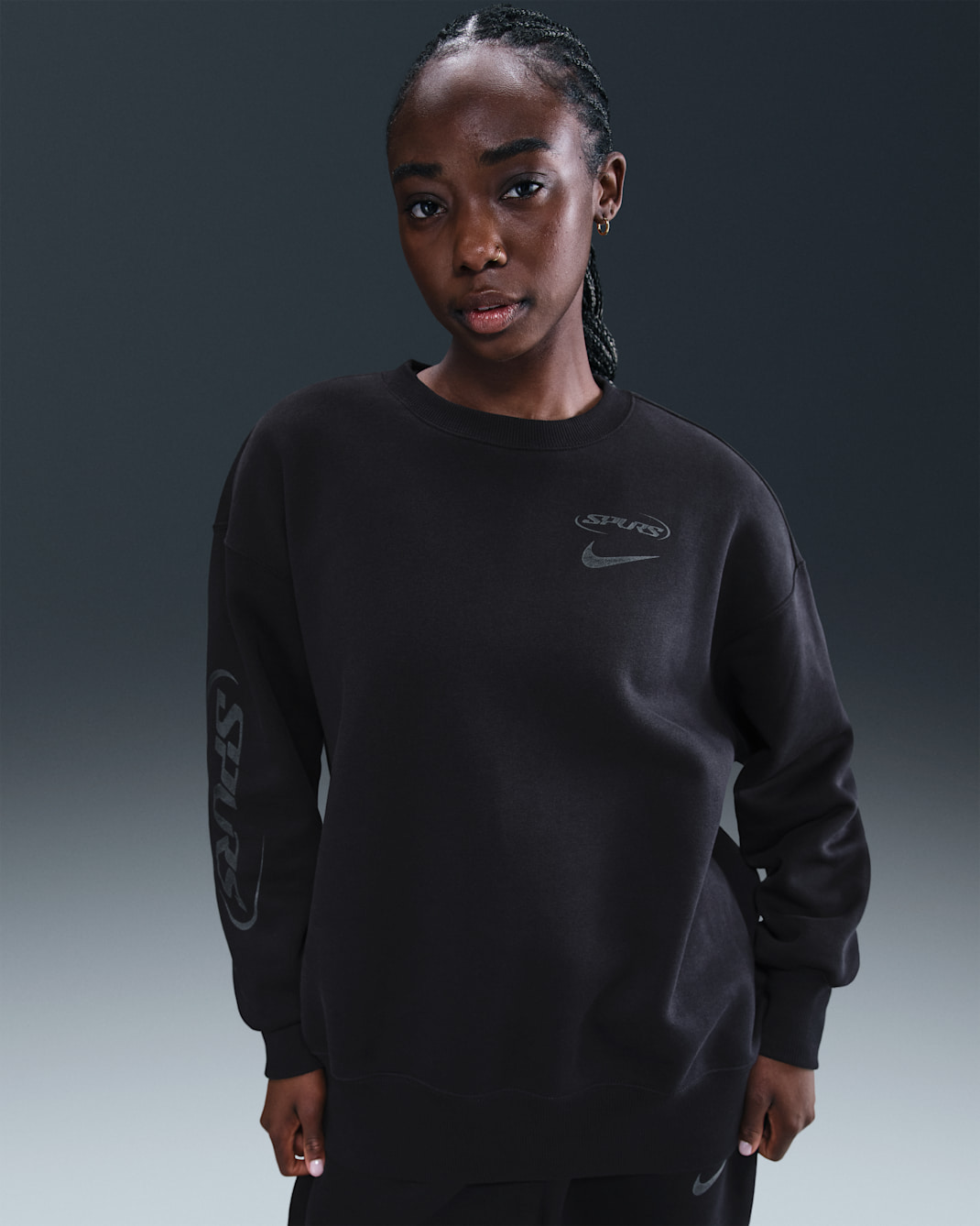 Tottenham Hotspur Phoenix Fleece Sudadera de fútbol oversize con cuello redondo Nike - Mujer - Negro/Negro