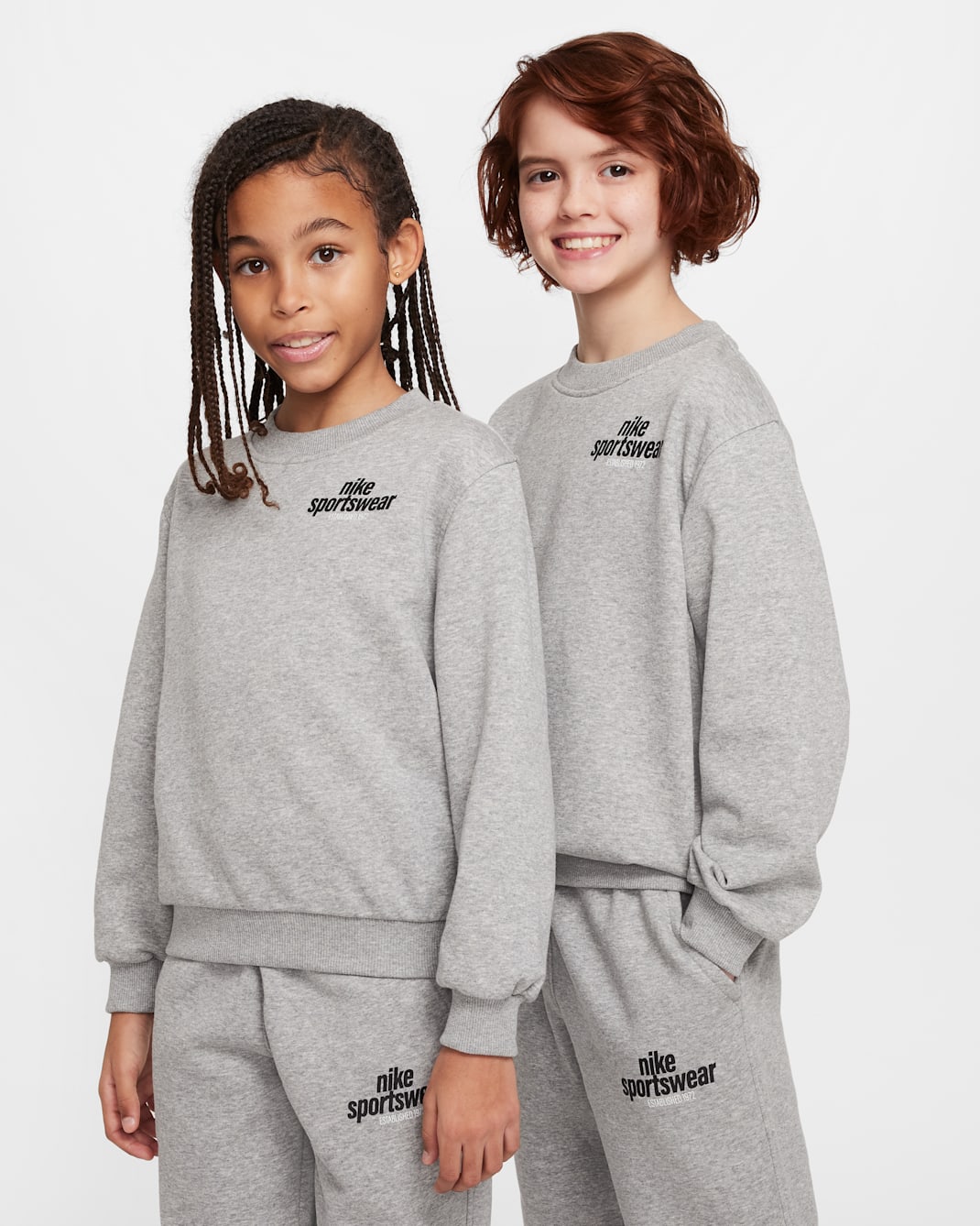 Nike Sportswear Club Big Kids' French Terry Sweatshirt - Dark Grey Heather/White/Black