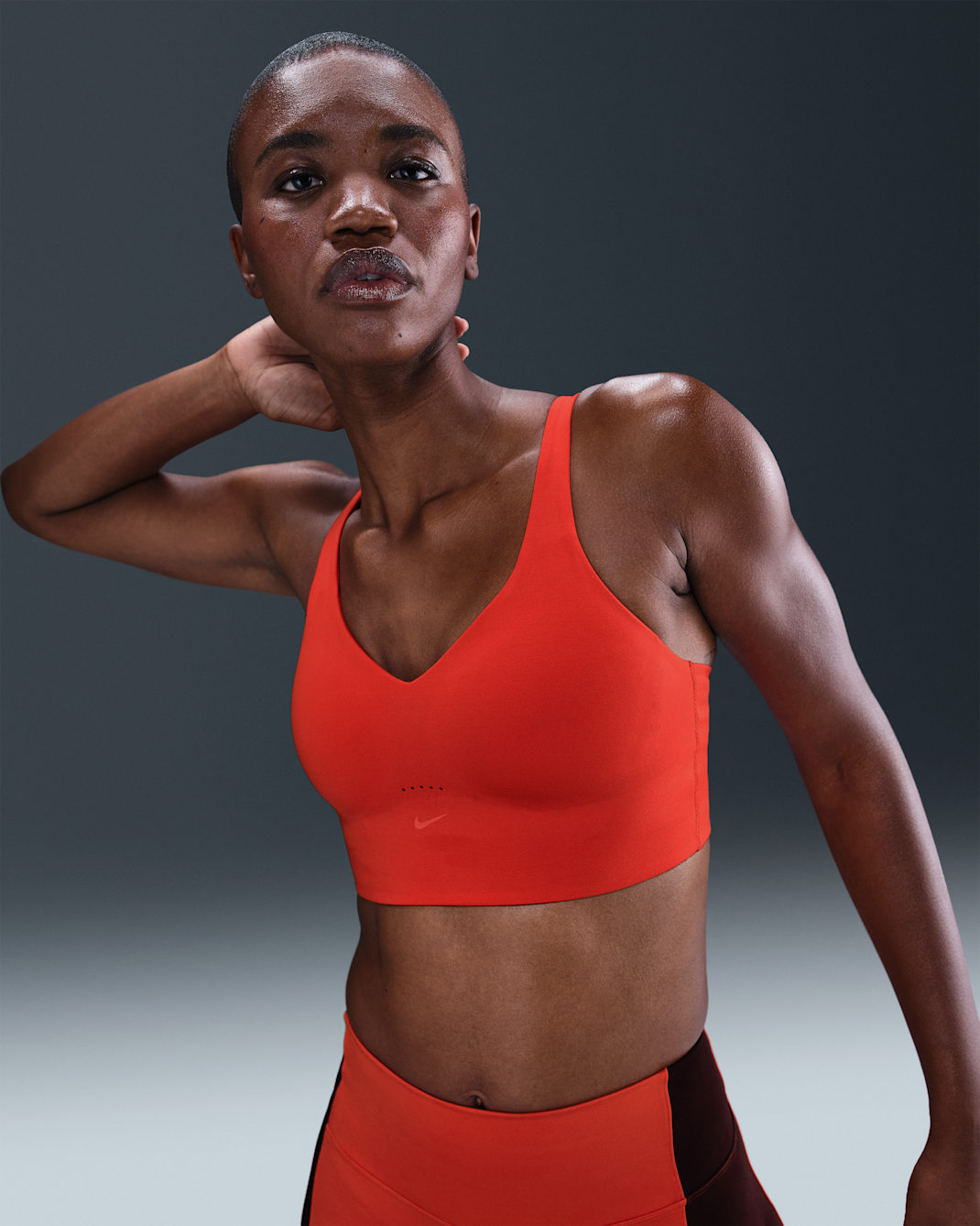 Nike Alate Medium Support Women's Longline Padded Sports Bra - Picante Red/White