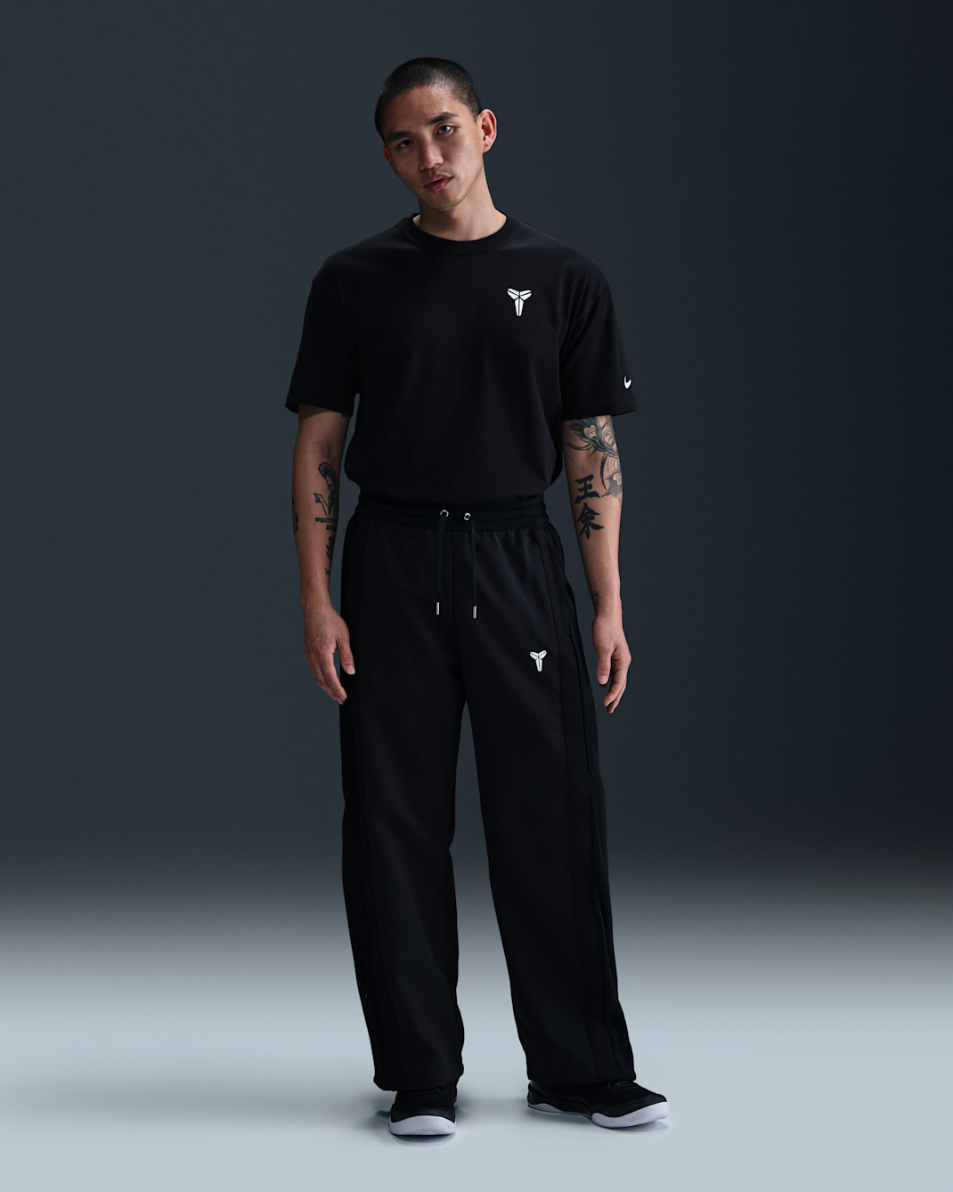 Kobe 男款打摺長褲 - 黑色/白色