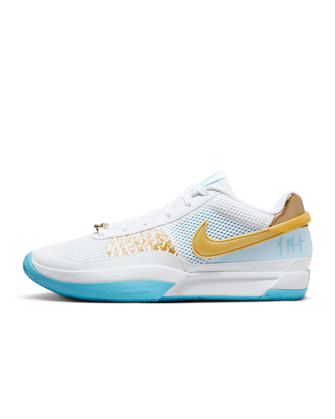 JA 1 EP Basketball Shoes - White/Aquarius Blue/Glacier Blue/Metallic Gold