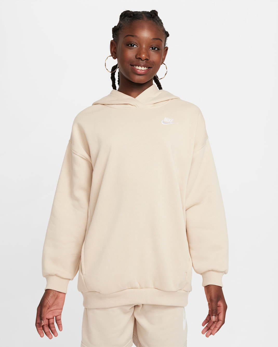Nike Sportswear Club Fleece Big Kids' Oversized Pullover Hoodie - Sanddrift/White