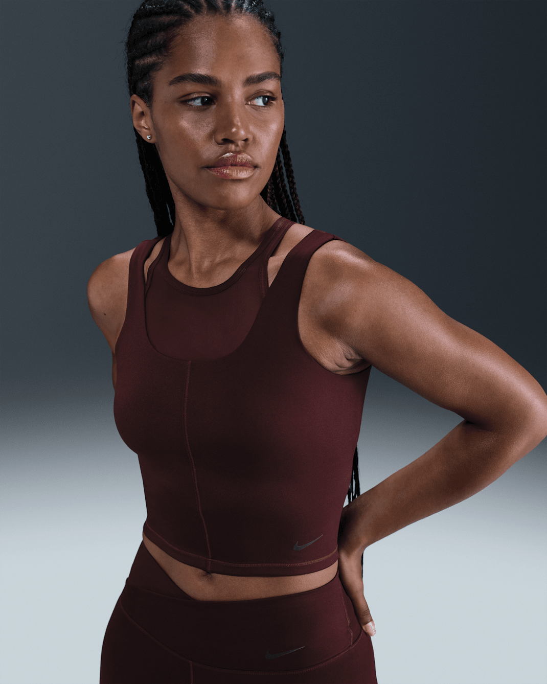 Nike One Fitted Women's Dri-FIT Cropped Tank Top - Burgundy Crush/Burgundy Ash