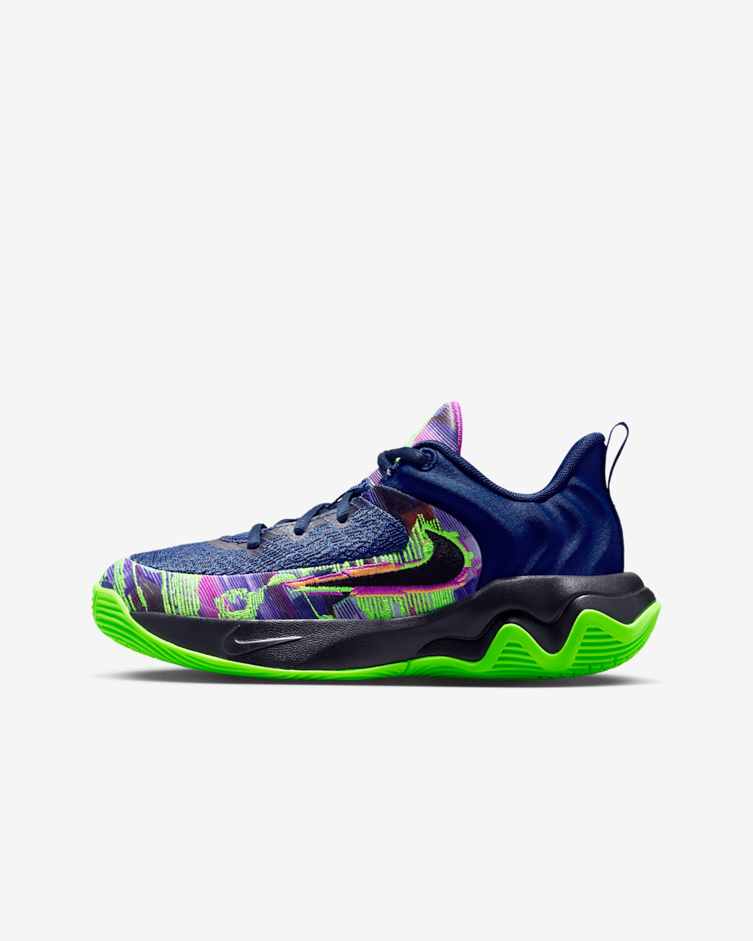 Tenis de básquetbol para niños grandes Giannis Immortality 4 - Azul vacío/Verde strike/Morado vivo/Negro