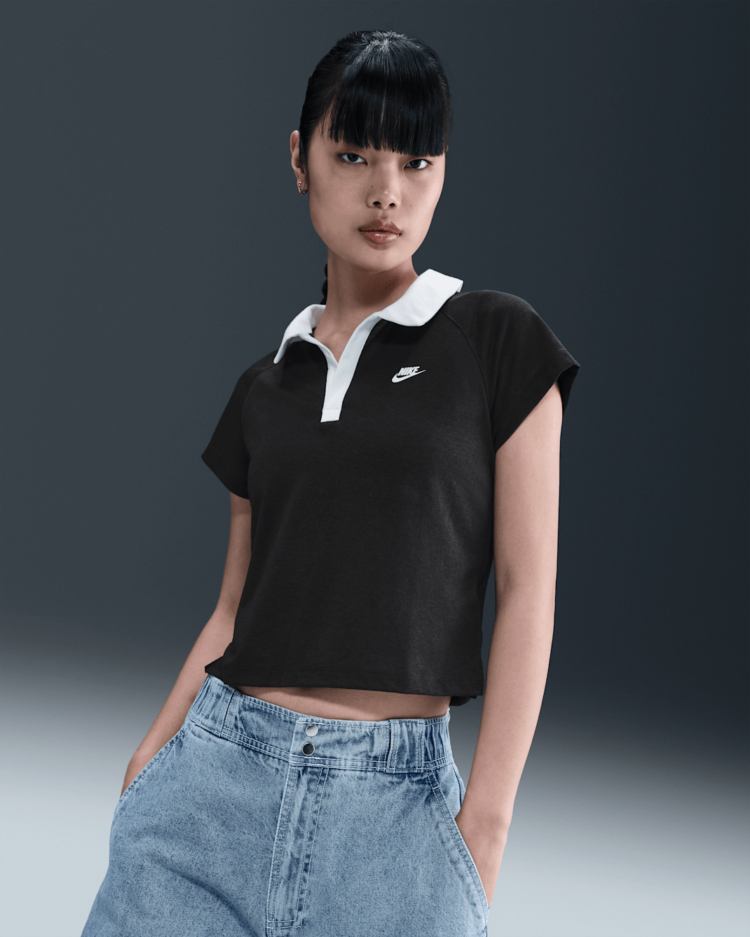 Nike Sportswear Women's Slim Retro Polo Top - Black/White/Sail