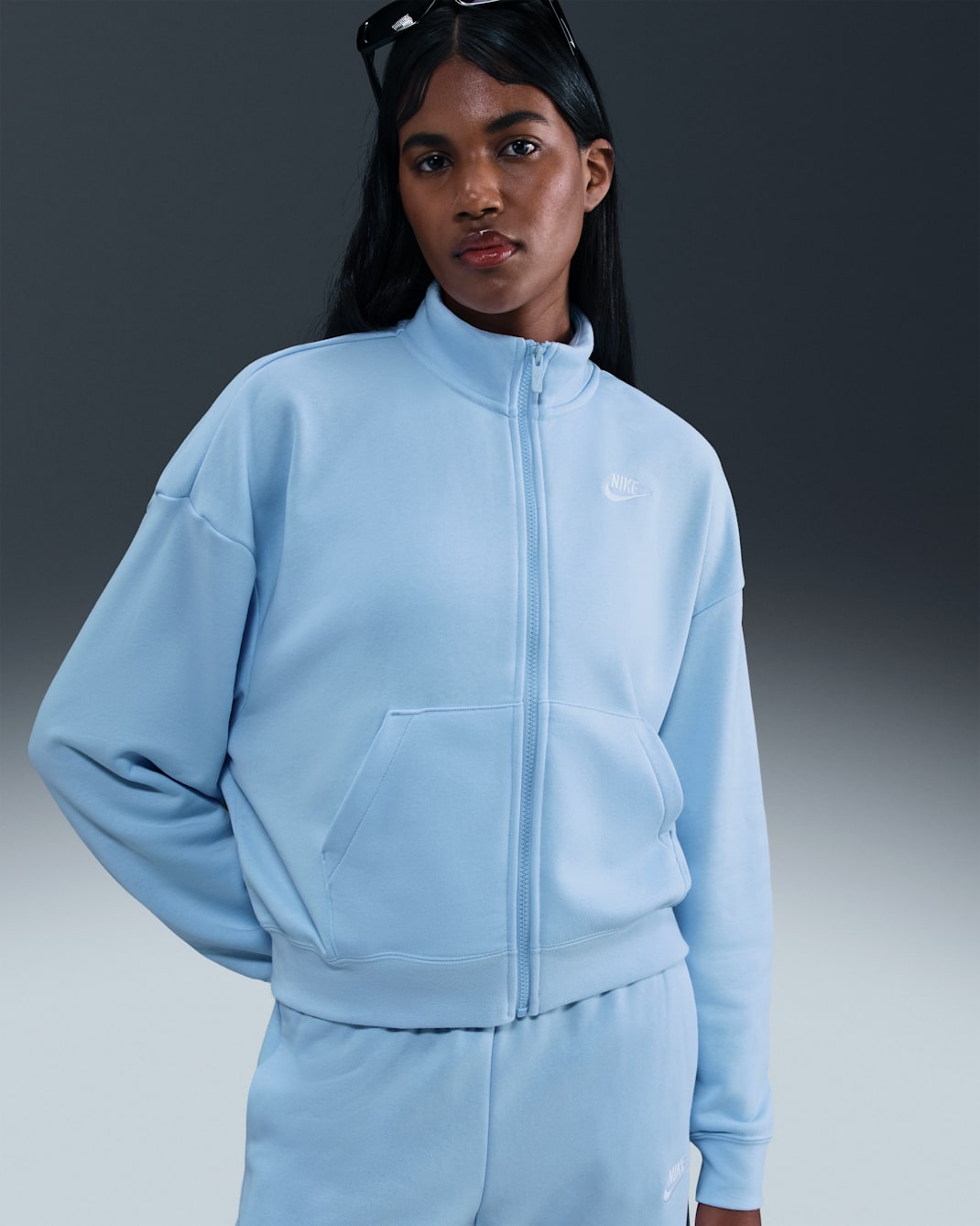 Nike Sportswear Club Fleece Women's Loose Track Jacket - Celestine Blue/White