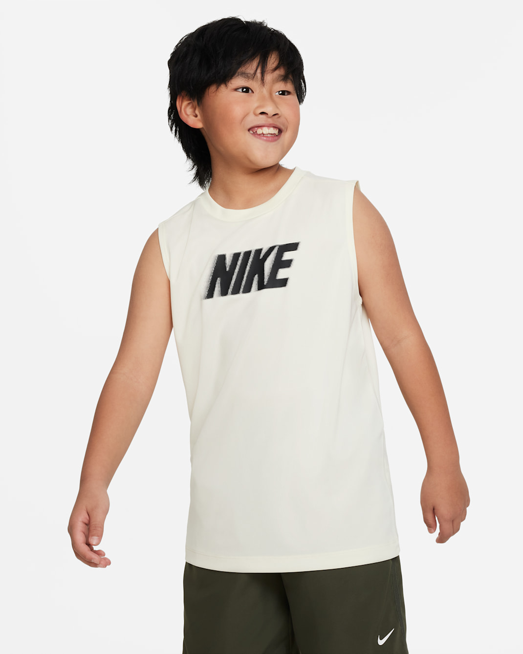 Nike Dri-FIT Multi+ Older Kids' (Boys') Sleeveless Training Top - Coconut Milk/Black