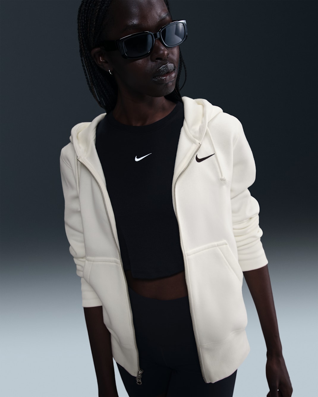 Sweat à capuche et zip Nike Sportswear Phoenix Fleece pour femme - Sail/Noir