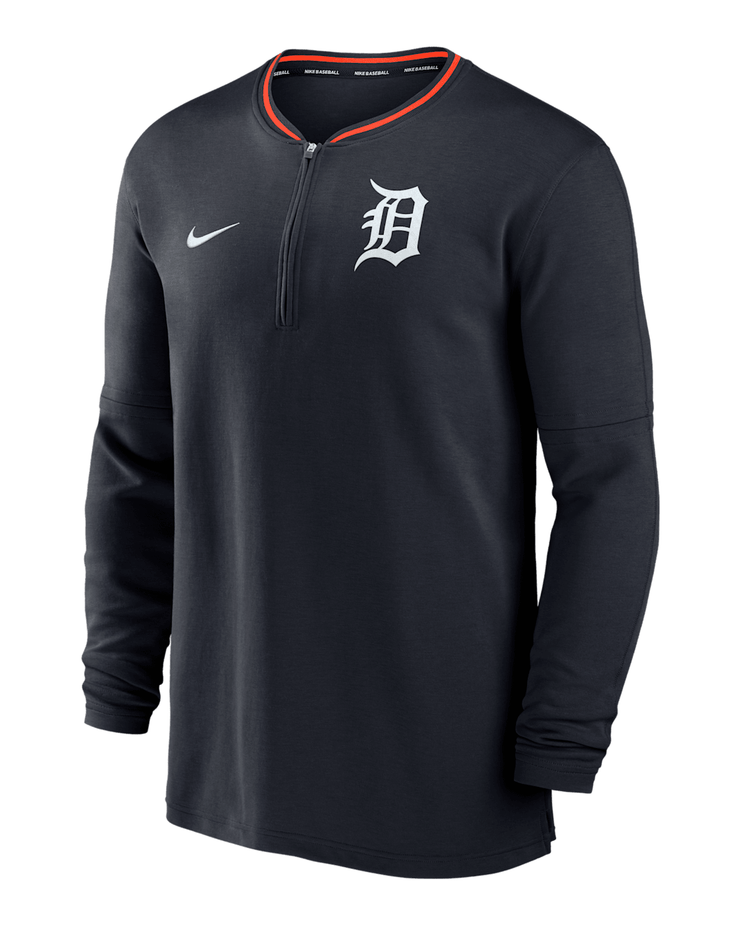 Playera de manga larga Nike Dri-FIT de la MLB de medio cierre para hombre Detroit Tigers Authentic Collection - Azul marino