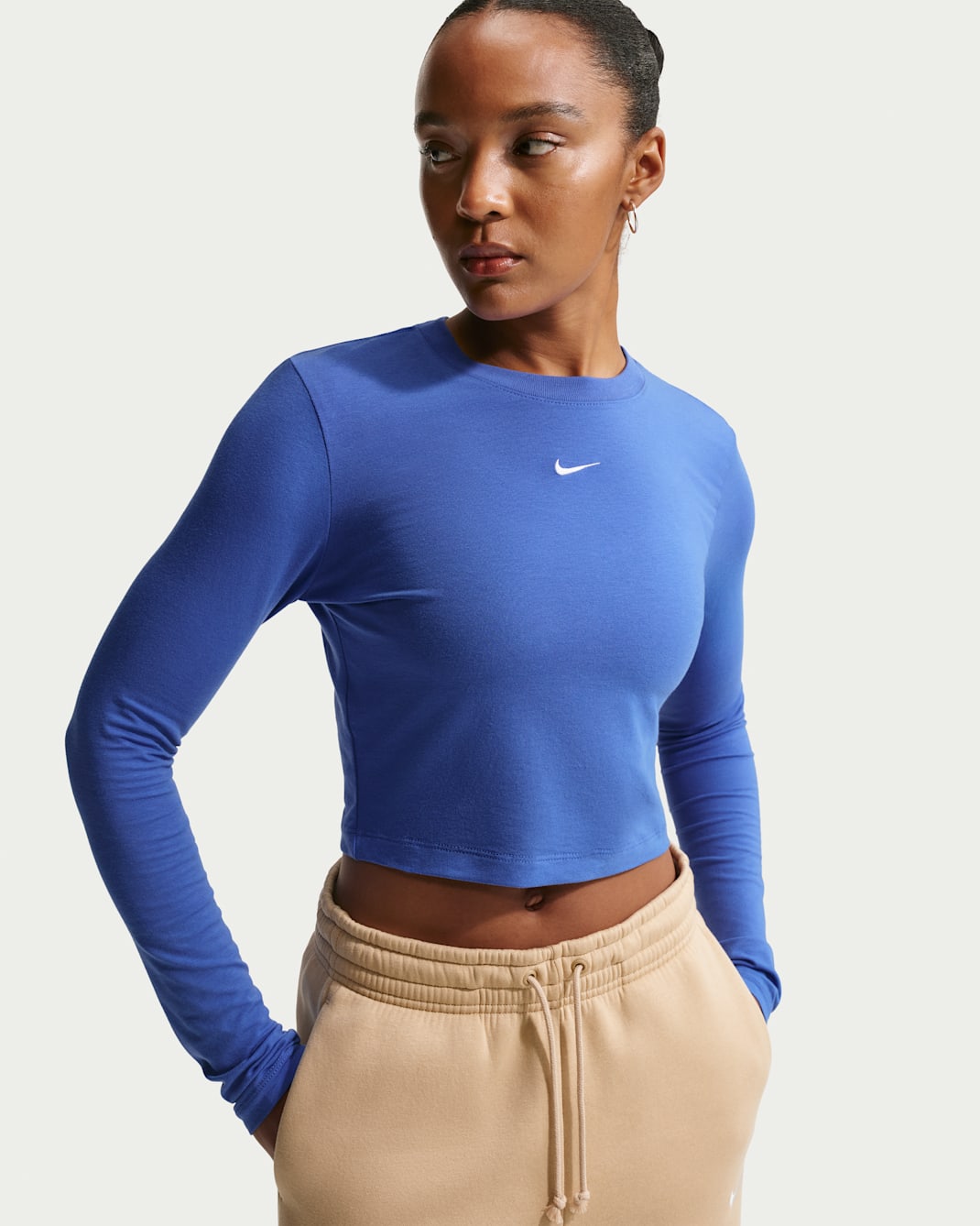 Nike Sportswear Chill Knit Women's Slim Long-Sleeve Cropped Top - Light Medium Blue/White