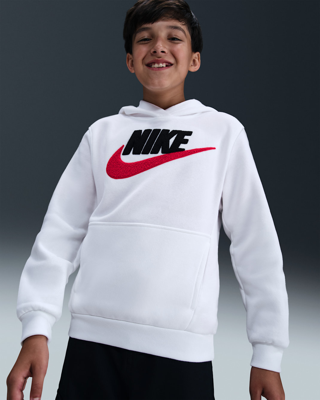 Nike Sportswear Club Big Kids' Fleece Hoodie - White/Black/University Red