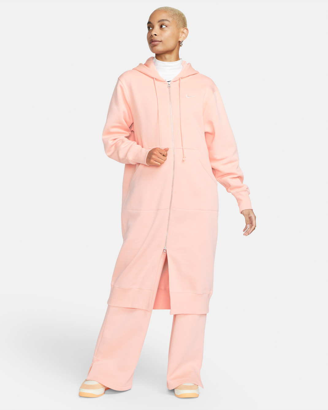 Sudadera con gorro con cierre completo larga oversized para mujer Nike Sportswear Phoenix Fleece - Naranja ártico/Vela
