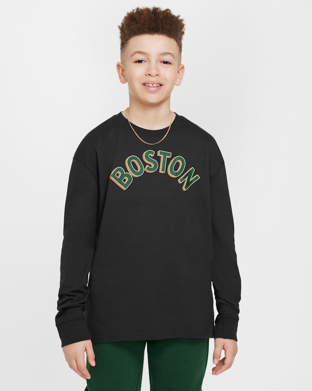 Boston Celtics 2023/24 City Edition Nike Max90 NBA-shirt met lange mouwen voor jongens - Zwart