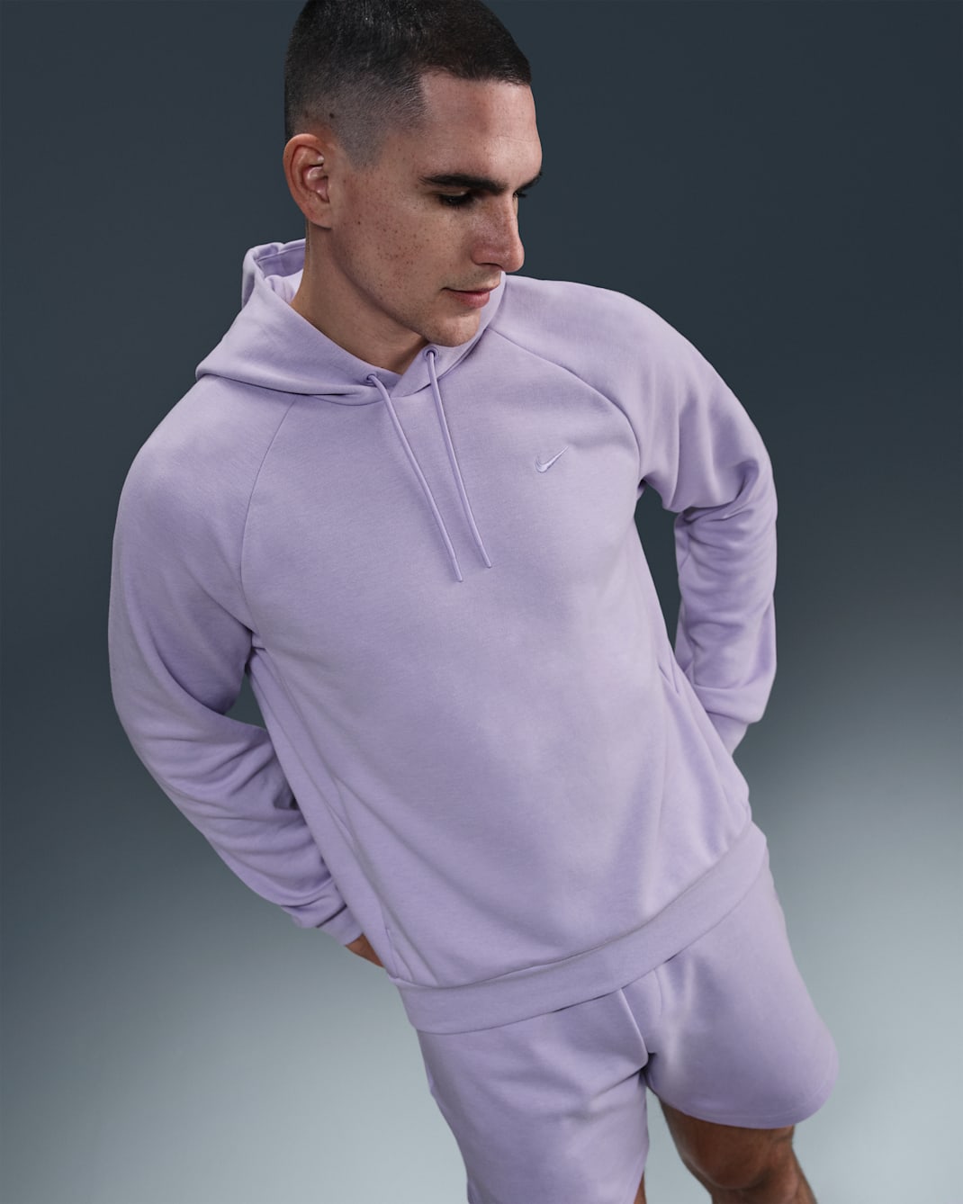 Nike Primary Fleece Men's Dri-FIT UV Pullover Performance Hoodie - Hydrangeas/Heather/Hydrangeas