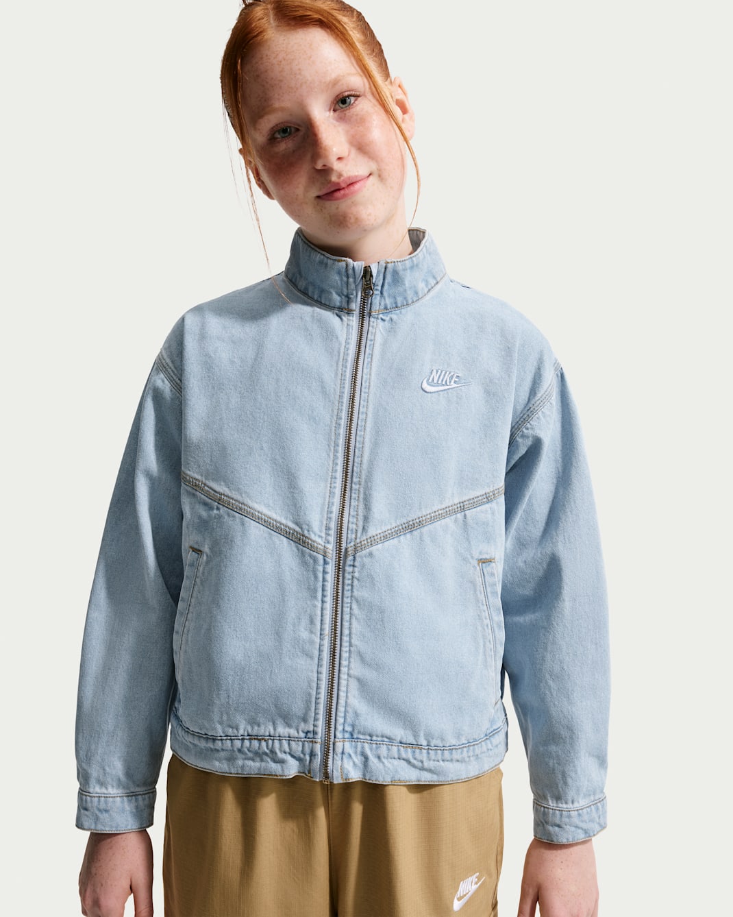 Nike Sportswear Collection Windrunner denimjakke til store barn - Light Armory Blue/Light Armory Blue/Wheat/Light Armory Blue