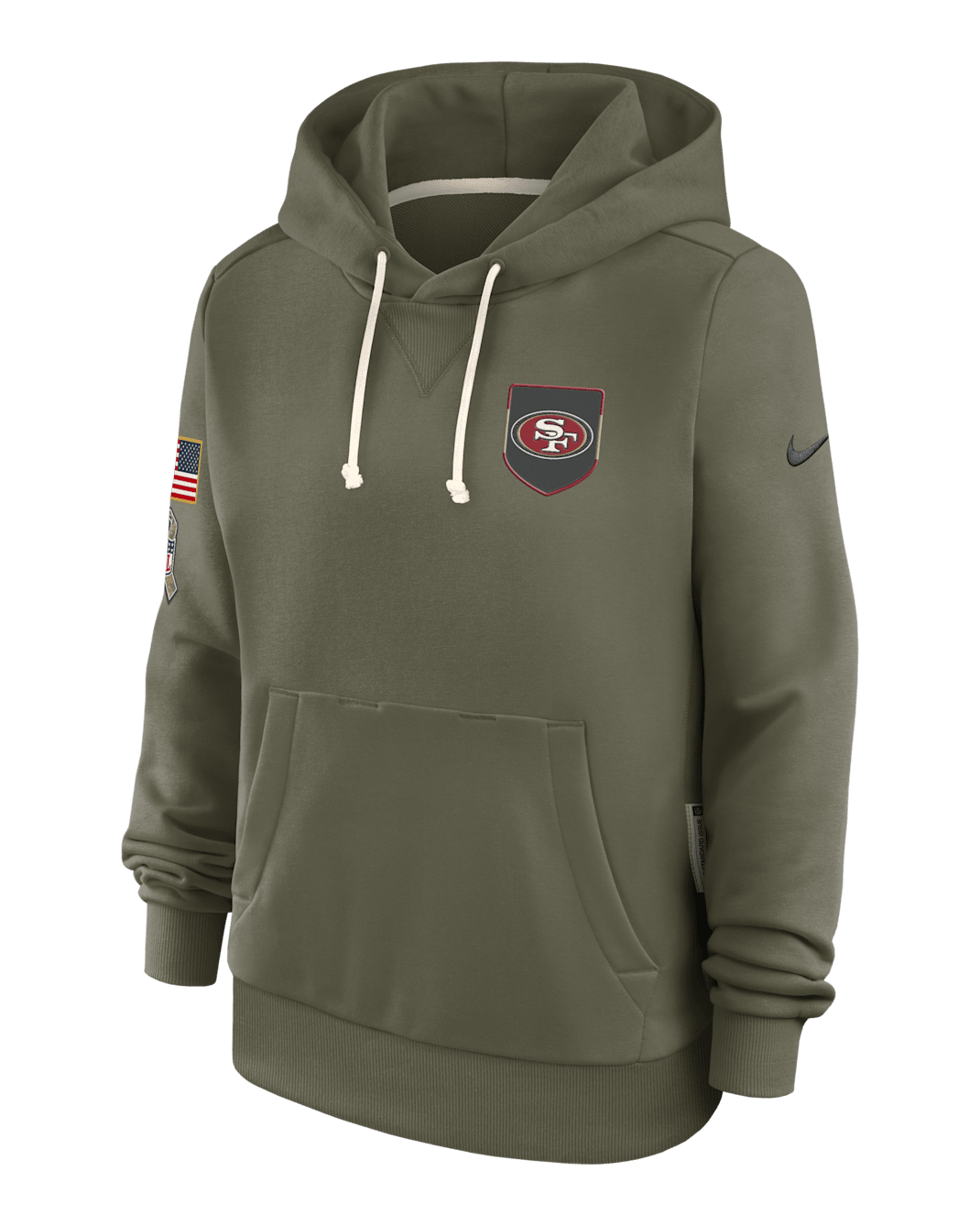 Sudadera con gorro sin cierre Nike Dri-FIT de la NFL para mujer San Francisco 49ers Salute to Service Sideline - Oliva