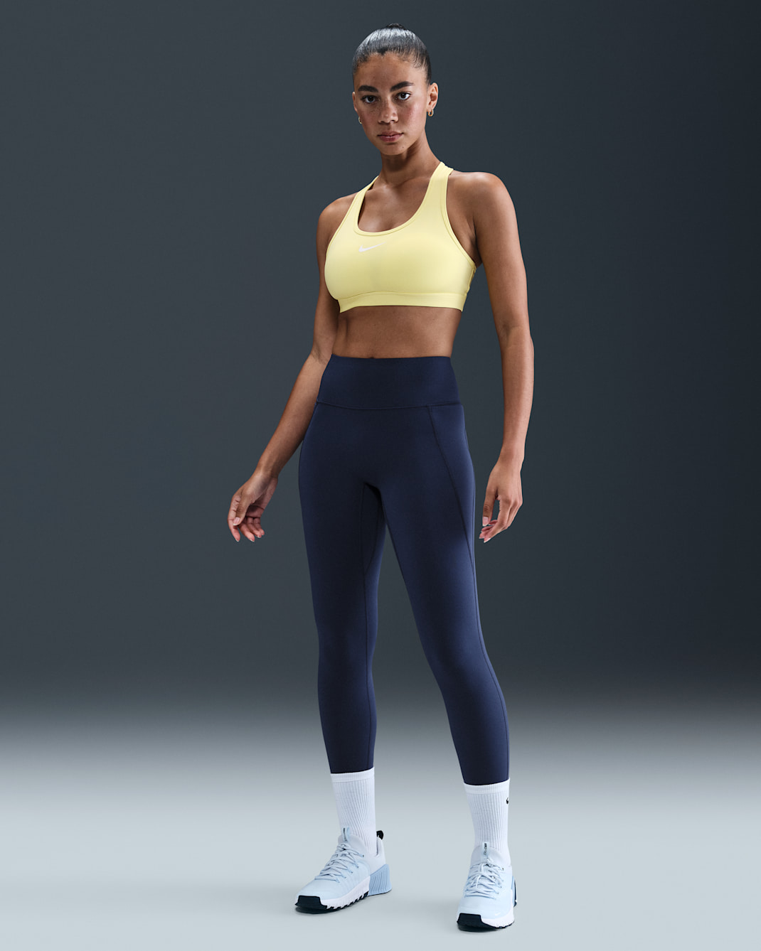 Nike Universa Women's High-Waisted Full-Length Leggings with No Front Seam - Midnight Navy/Midnight Navy/Dark Obsidian