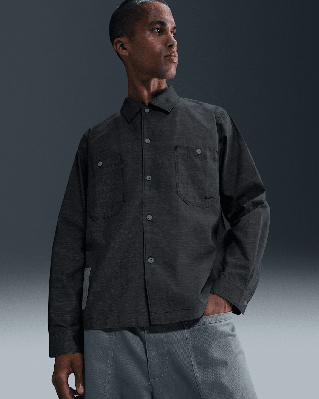 Nike Life Men's Chambray Long-Sleeve Painter's Shirt - Anthracite/White/Black