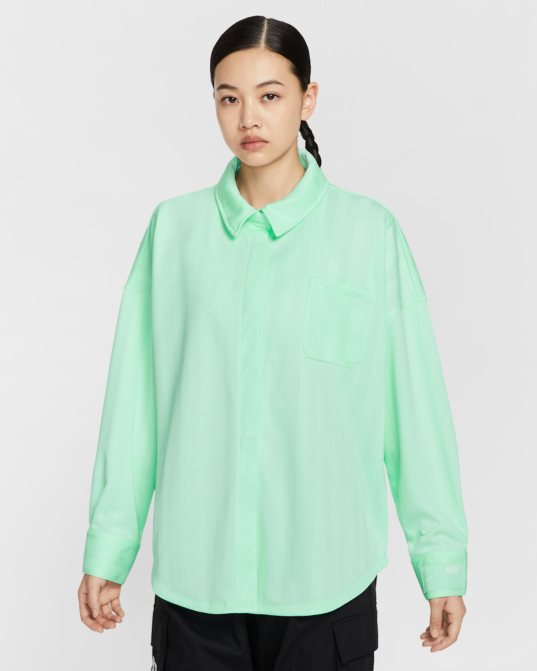 Nike Sportswear Women's Oversized Jacquard Striped Button-Down Shirt - Mint Foam/Mint Foam