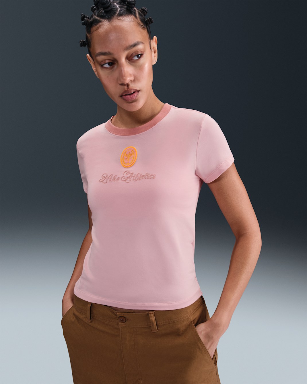 Nike Sportswear Chill Knit Women's Slim Cropped Graphic T-Shirt - Pink Glaze/Red Stardust/Red Stardust