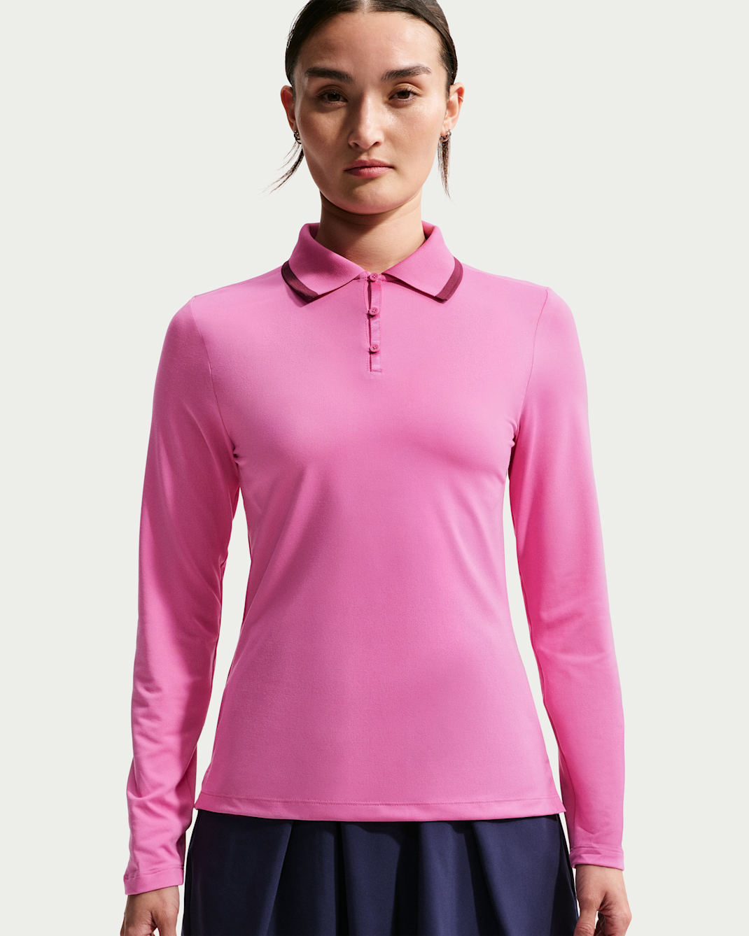 나이키 투어 여성 드라이 핏 UV 프로텍션 긴팔 골프 폴로 - 코즈믹 푸크시아/화이트