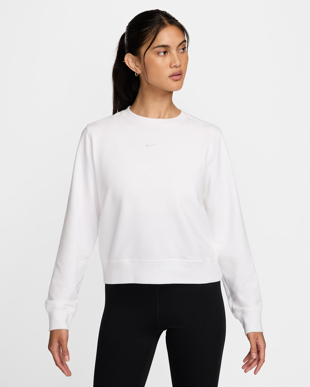 Nike Dri-FIT One Women's Crew-Neck French Terry Sweatshirt - White/Black