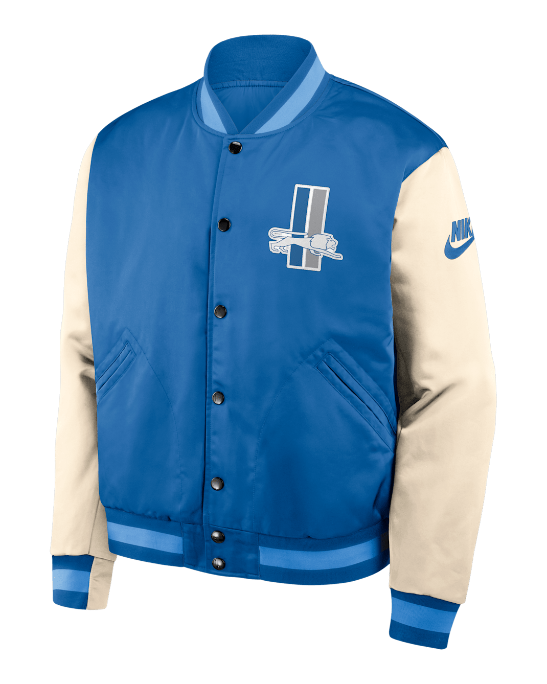 Detroit Lions Rewind Legacy Men's Nike NFL Full-Snap Bomber Jacket - Blue