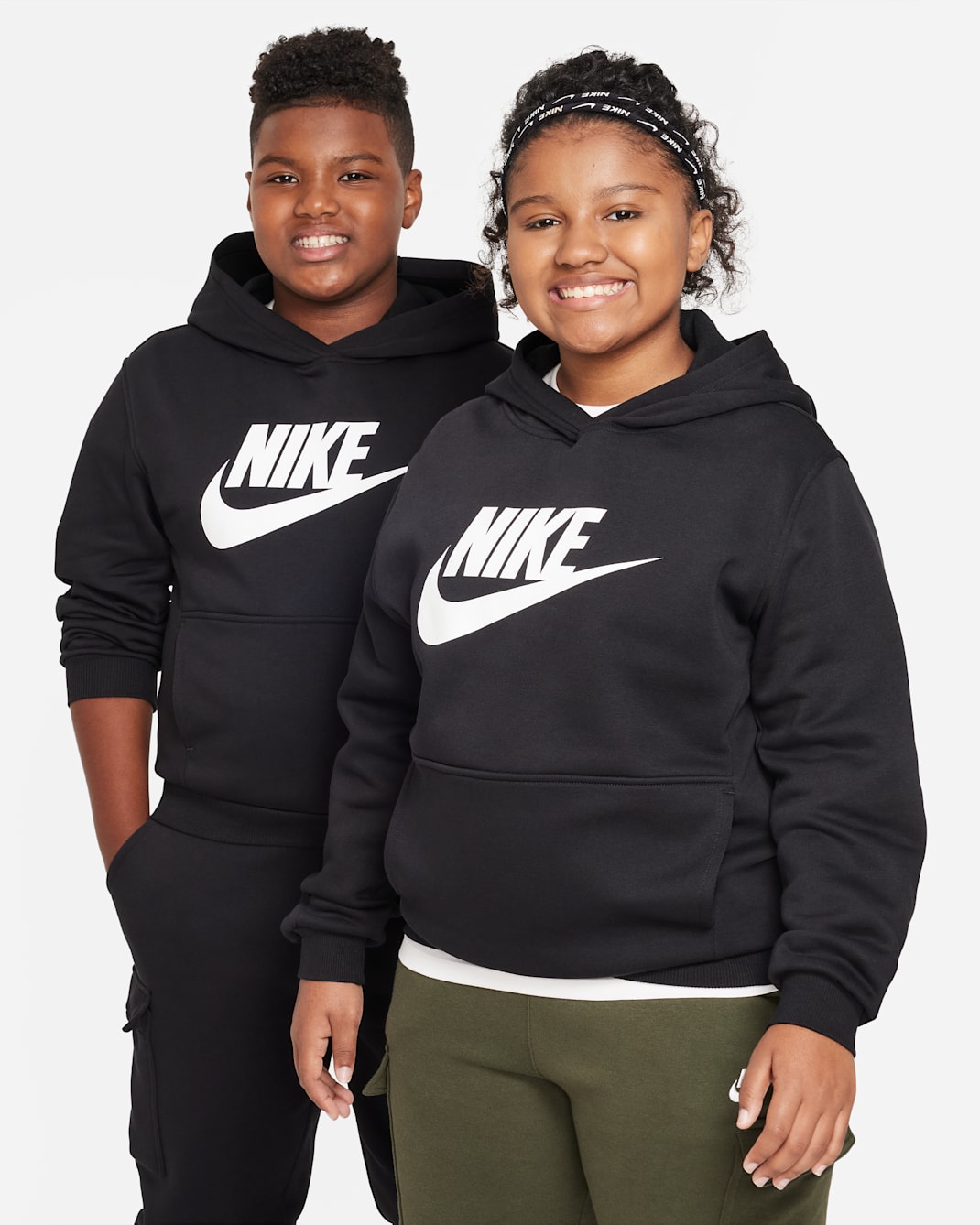 Nike Sportswear Club Fleece Big Kids' Hoodie (Extended Size) - Black/White