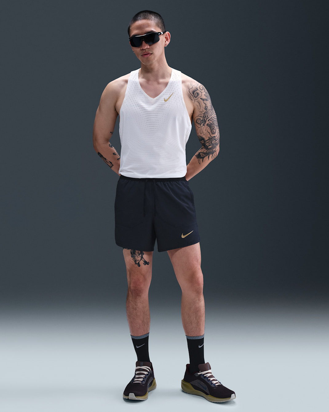 Nike x Jakob Men's Dri-FIT 12.5cm (approx.) Brief-Lined Running Shorts - Black/Black/Metallic Gold