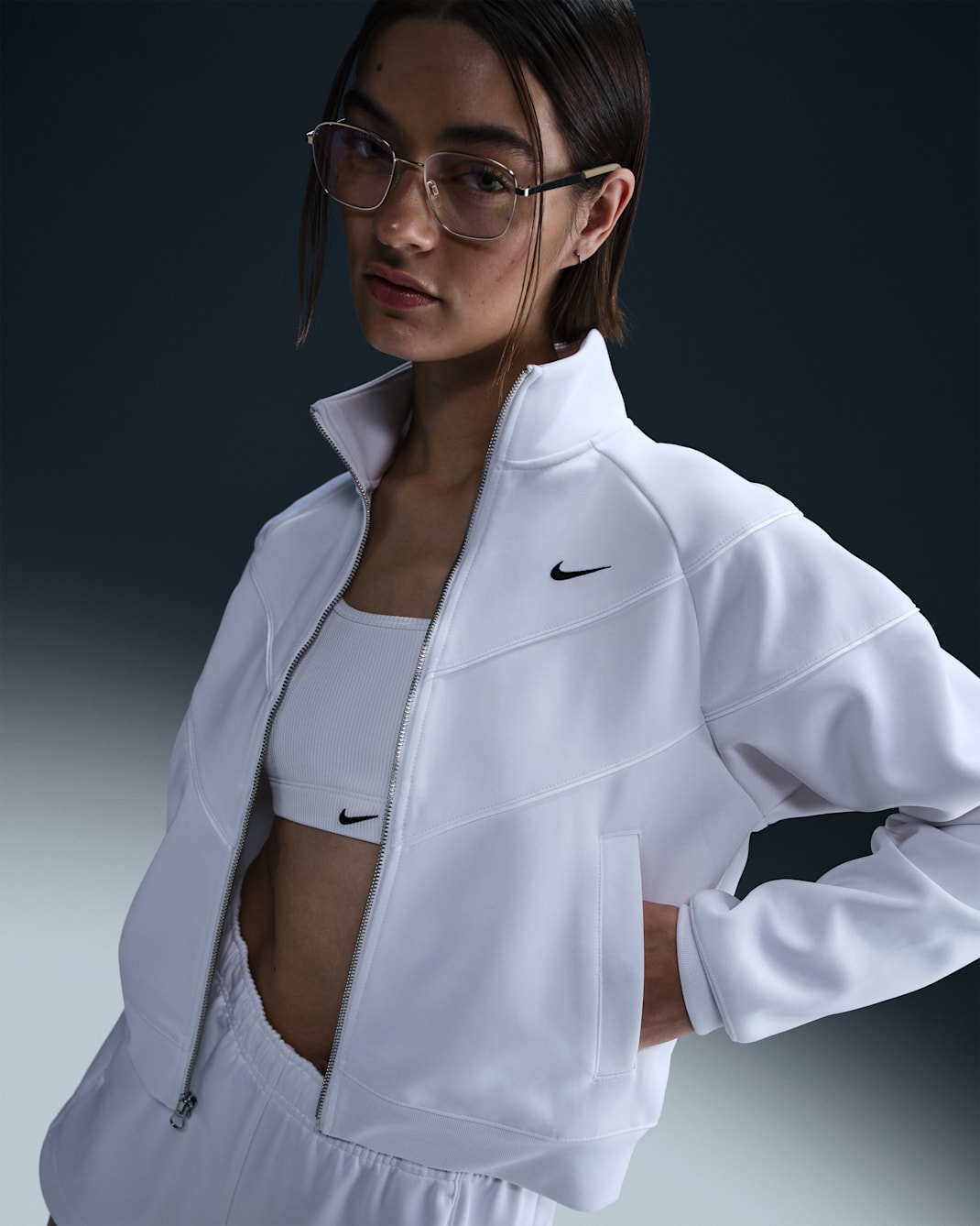 Γυναικείο πλεκτό τζάκετ Nike Sportswear Windrunner - Λευκό/Μαύρο
