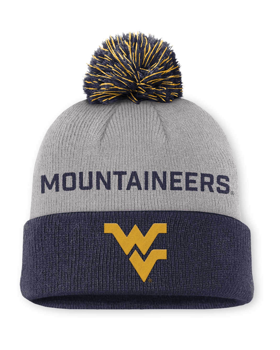 West Virginia Primetime Peak Men's Nike College Cuffed Pom Beanie - Grey