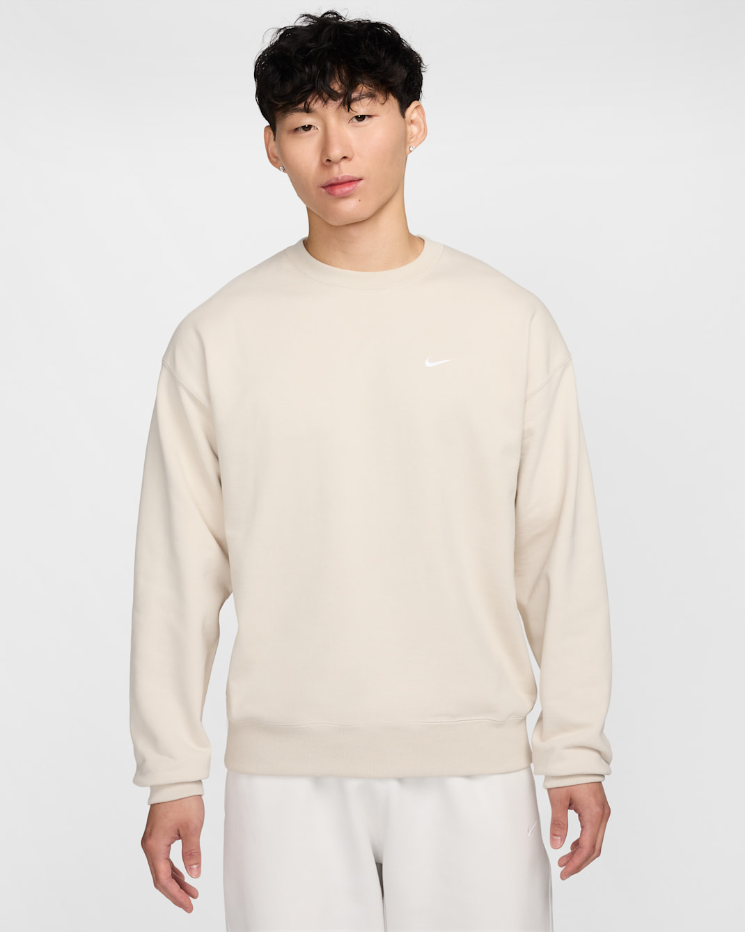 Nike Solo Swoosh Men's French Terry Crew - Light Orewood Brown/White