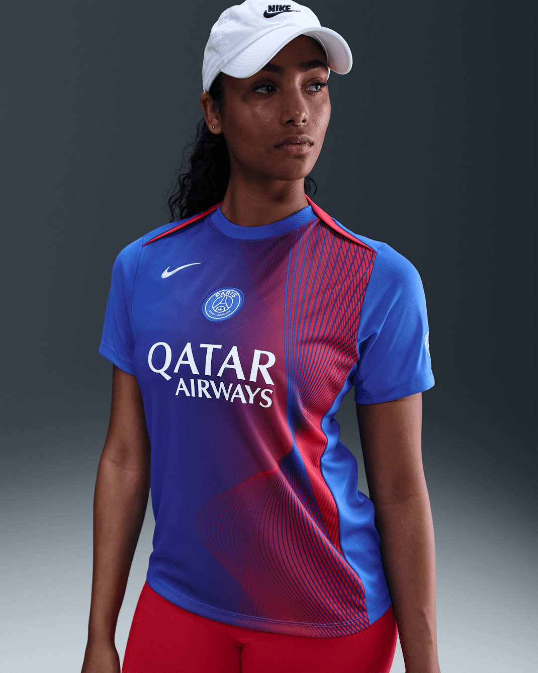 Haut de foot d'avant-match Nike Dri-FIT Total 90 Paris Saint-Germain Academy Pro 3e tenue pour femme - Hyper Royal/Global Red/Blanc