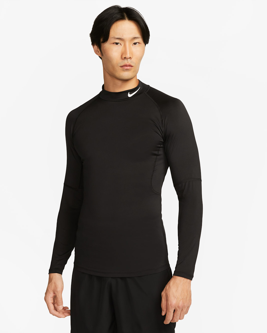 Nike Pro Men's Dri-FIT Fitness Mock-Neck Long-Sleeve Top - Black/White