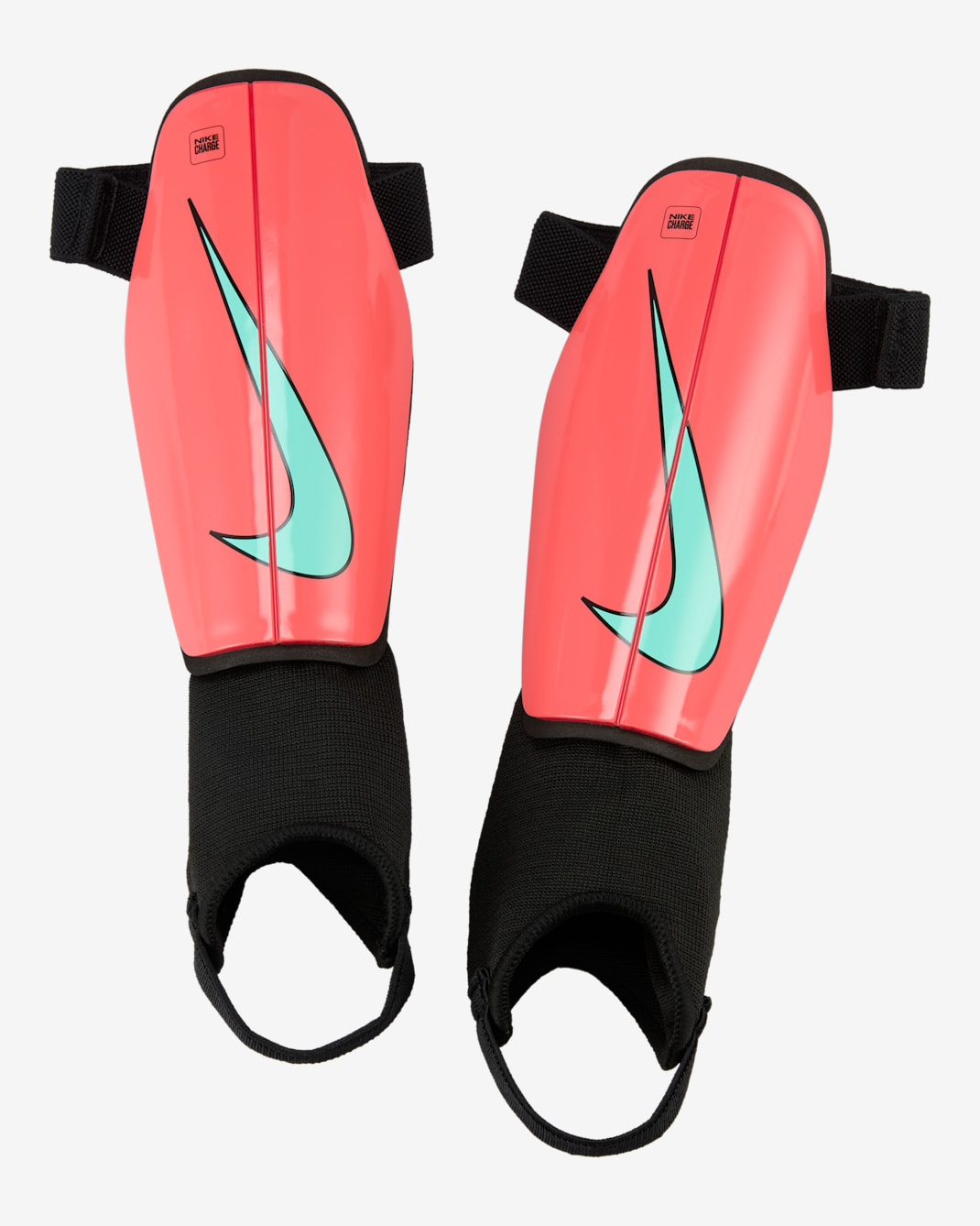 Espinilleras de fútbol para niños Nike Charge - Brasa resplandor/Negro/Verde aurora