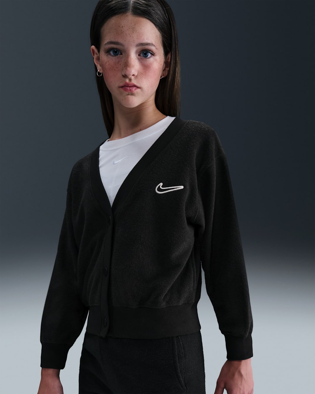 Nike Sportswear Big Kids' (Girls') Long-Sleeve Fleece Top - Black/White