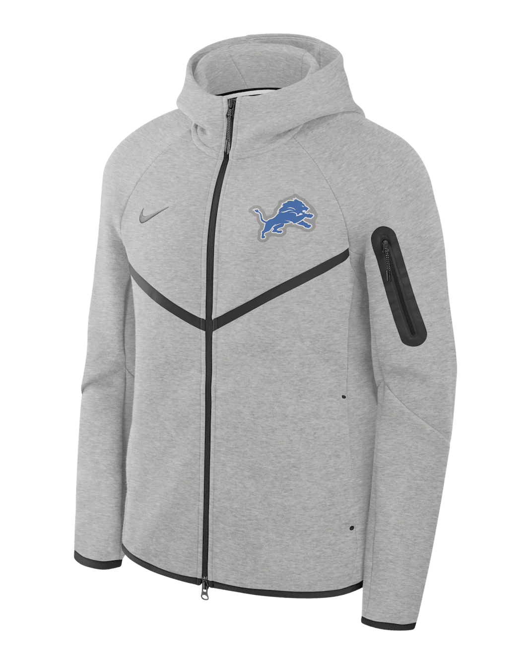 Chamarra con gorro de cierre completo Nike Tech Fleece Windrunner de la NFL para hombre de los Detroit Lions - Gris oscuro jaspeado