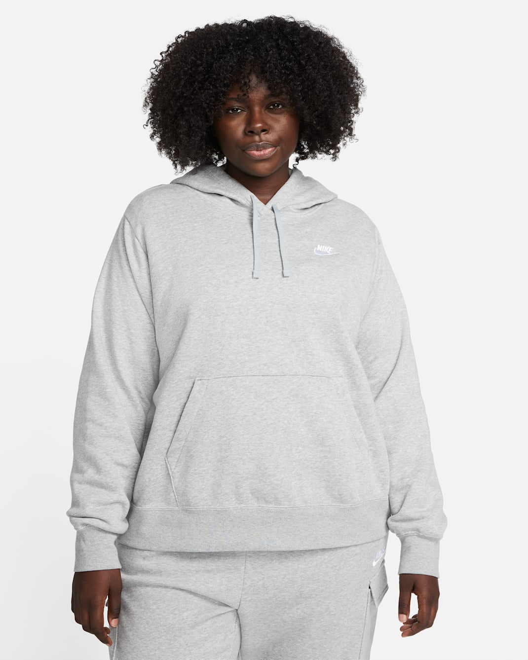 Nike Sportswear Club Fleece Women's Pullover Hoodie (Plus Size) - Dark Grey Heather/White