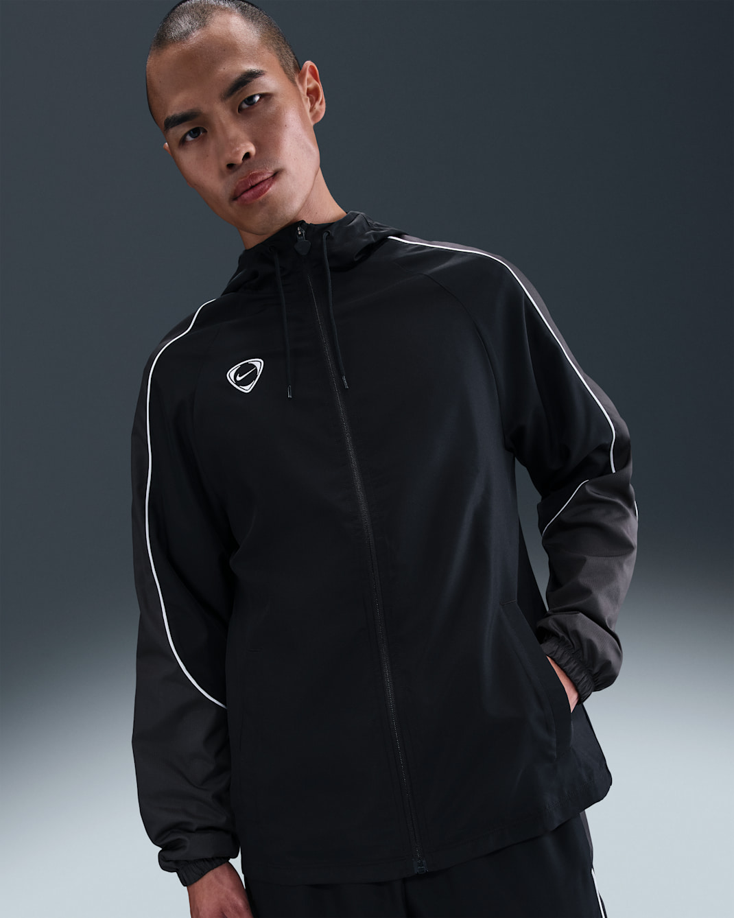 나이키 아카데미+ 남성 리펠 축구 우븐 재킷 - 블랙/앤트러사이트/화이트/화이트