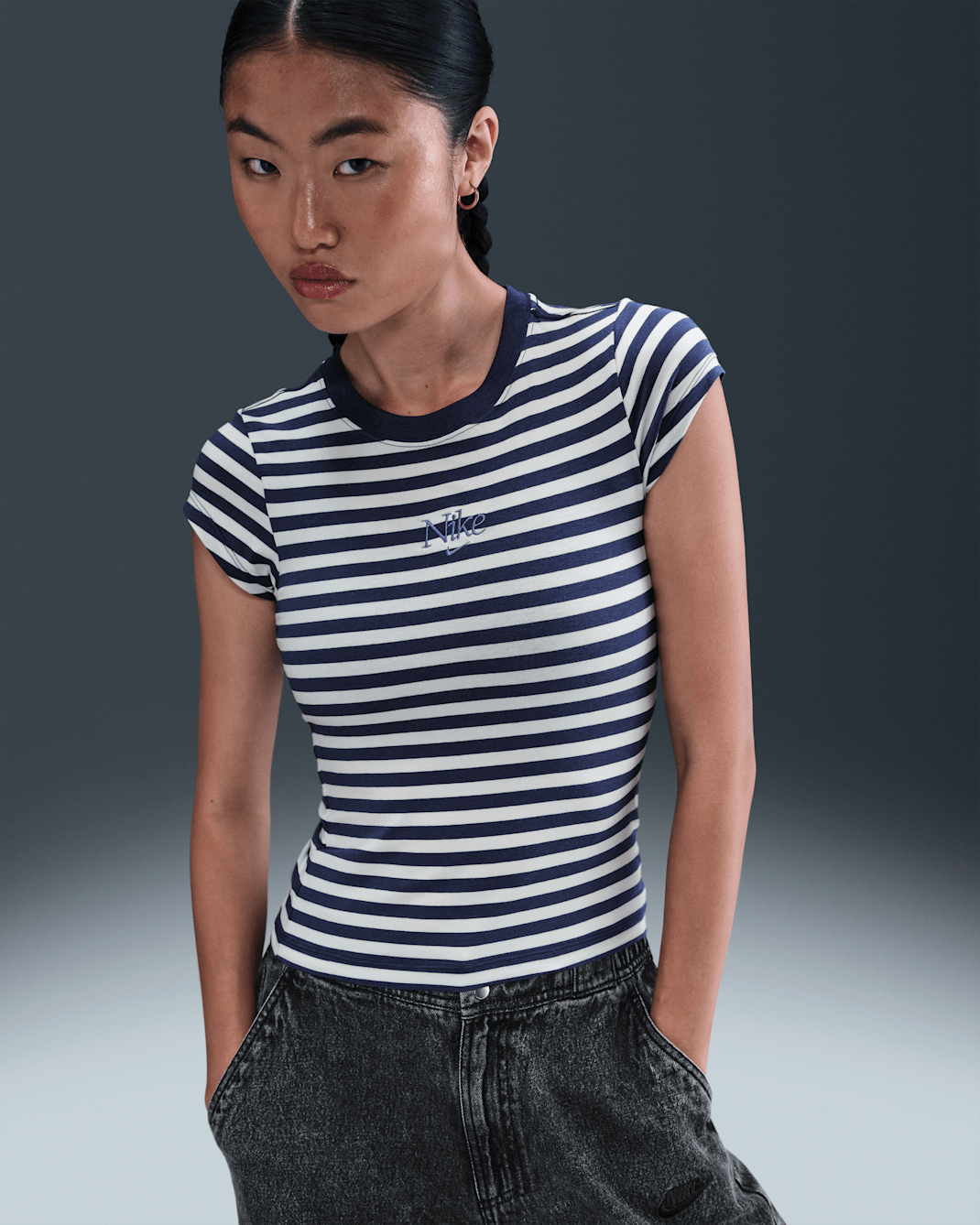 Nike Sportswear Women's Tight Striped T-Shirt - Midnight Navy/Sail