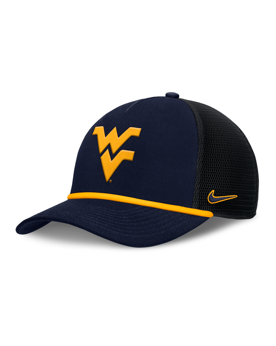 West Virginia Primetime Rise Men's Nike College Trucker Adjustable Hat - Navy