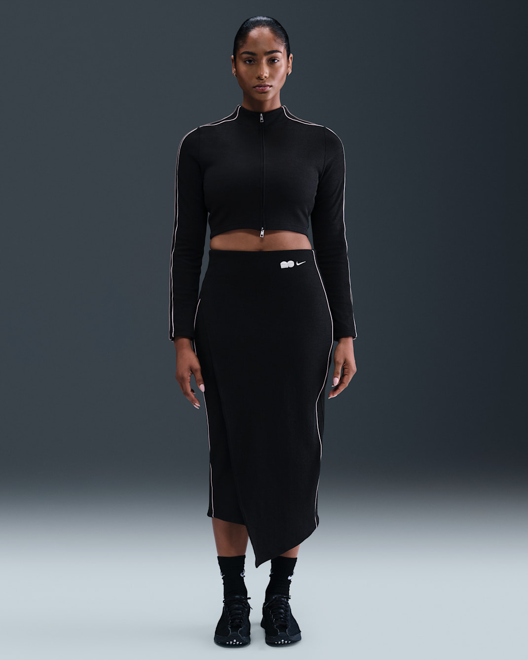 Naomi Osaka Women's High-Waisted Ribbed Maxi Skirt - Black/Silt Red/Malt/Silt Red