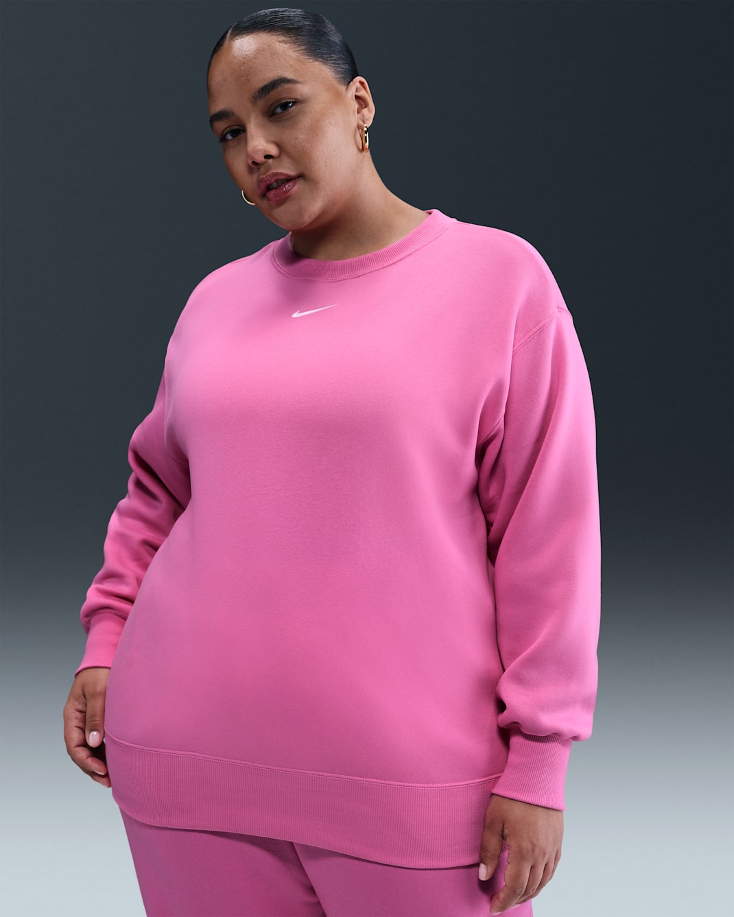 Sudadera oversized de cuello redondo de tejido Fleece para mujer (talla grande) Nike Sportswear Phoenix - Rosa alegre/Vela