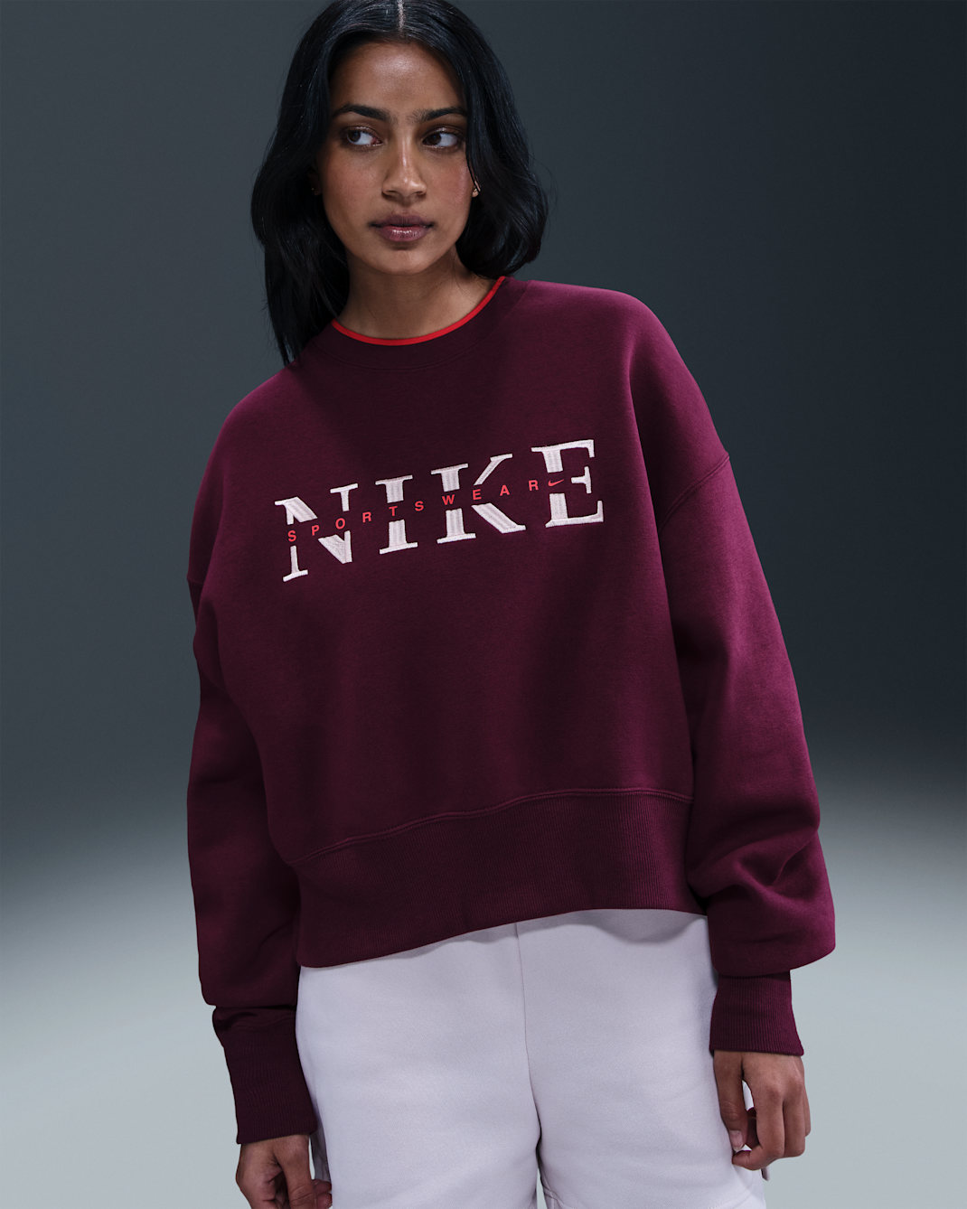 Nike Sportswear Phoenix Fleece Women's Oversized Crew-Neck Sweatshirt - Bordeaux