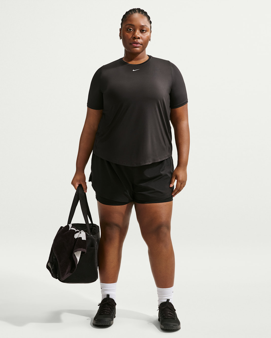 Shorts de tiro alto de 8 cm 2 en 1 para mujer (talla grande) Nike Dri-FIT One - Negro/Blanco